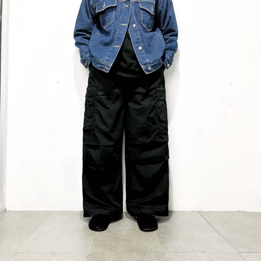 Cuanwell - GU BLACK CARGO LOOSE PANTS (JT8)