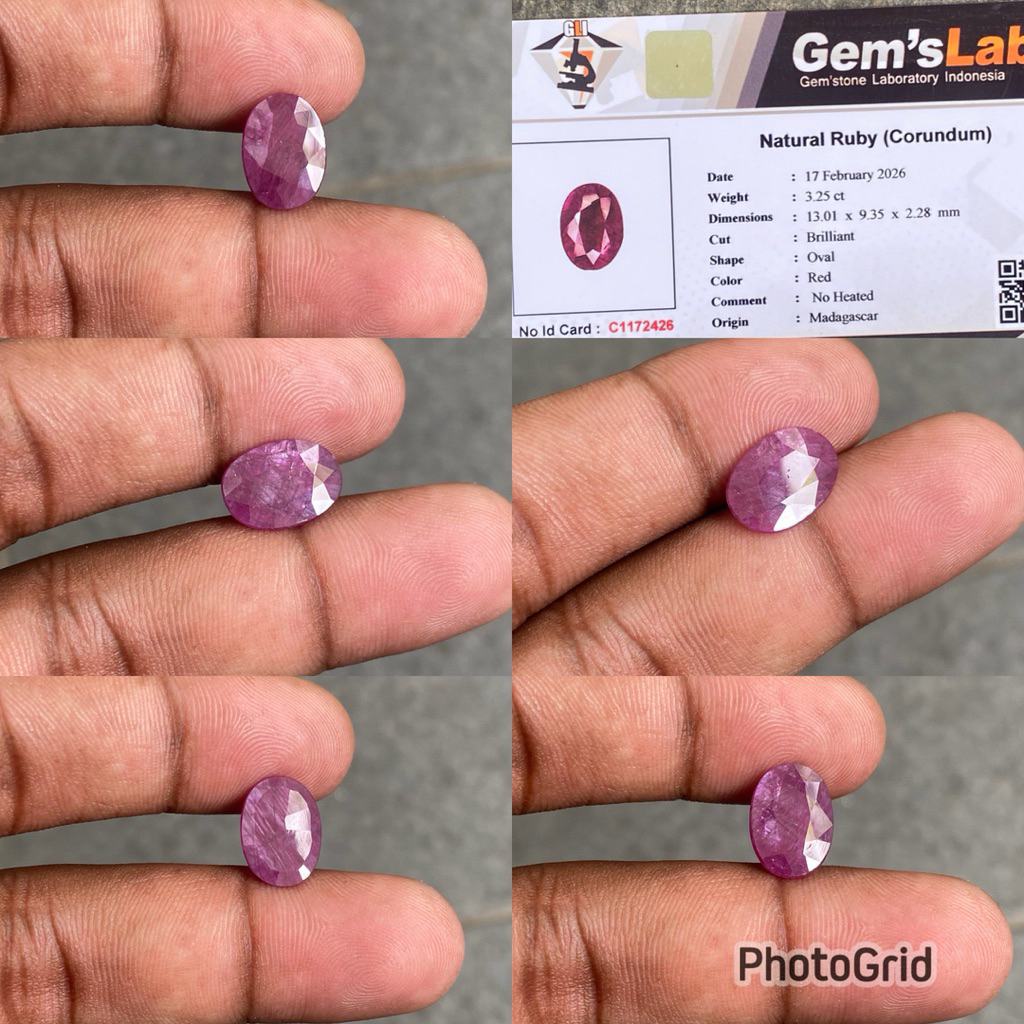 ธรรมชาติทับทิมคอรันดัมมาดากัสการ์ทับทิมหินไม่มีความร้อน CT 3.25 Dim 12.01x9.35x2.28