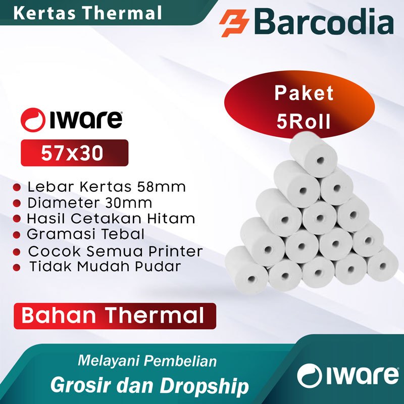 BARCODIA กระดาษความร้อน 58mm 57x30 (5 ชิ้น)