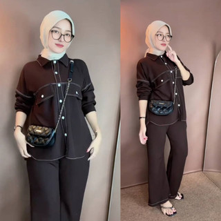 Setelan Ria Ricis Terbaru 2026 knit Japanline Full Kancing