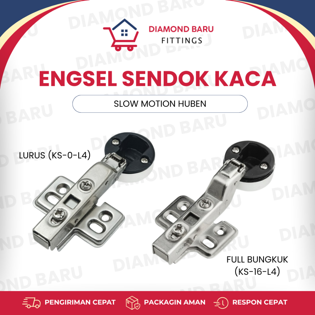 บานพับตู้กระจก Huben Soft Close / บานพับช้อนแก้ว / KS-16 Full Bent / KS-0 Straight