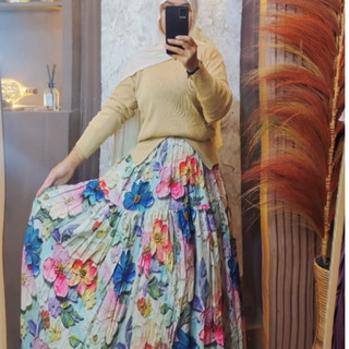 ROK FLORAL Wanita Bahan Rayon Viscose Premium Mayung Susun 2 & Susun 3