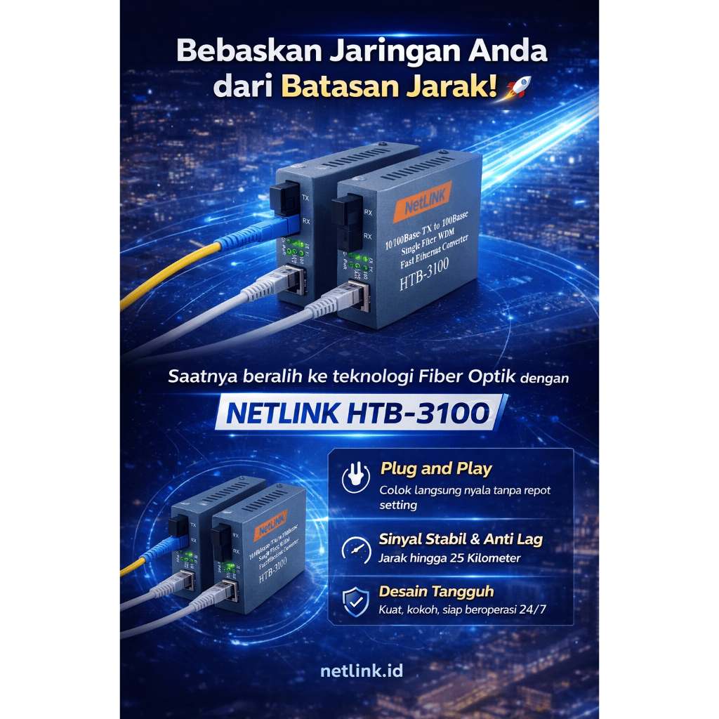 NETLINK HTB 3100 A/B เส้นใย OPTICAL MEDIA CONVERTER ด้านข้าง A และ B