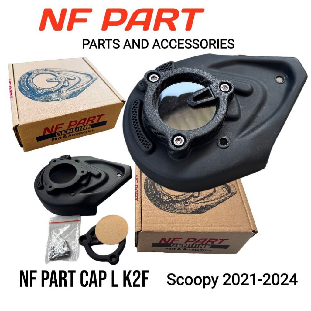 NF Part Cap L อะคริลิค Scoopy Prestige 2021-2024 ฝาครอบสีดํา พร้อมผ้าคลุมและสลักเกลียว