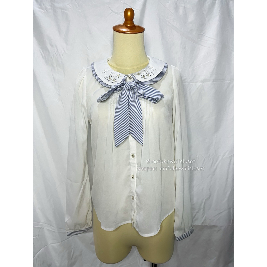 [READY Daily Kawaii Y2K Coquette Mori Goth Vintage Outfit] Secret Magic Flower Shirt Stripes Pattern