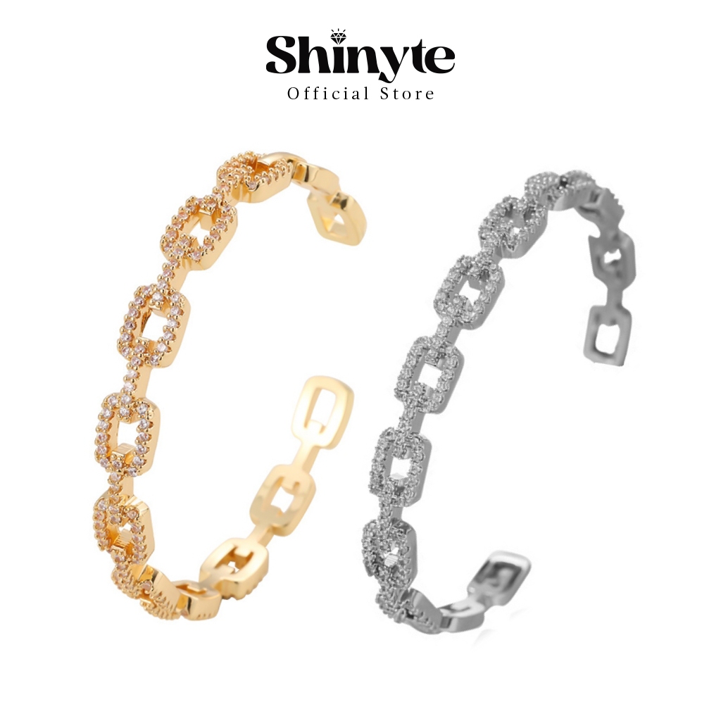 Shinyte Official Store สร้อยข้อมือผู้หญิง Sparkling Link Chain 14K Gold Plated Luxury Zircon Gem Cha