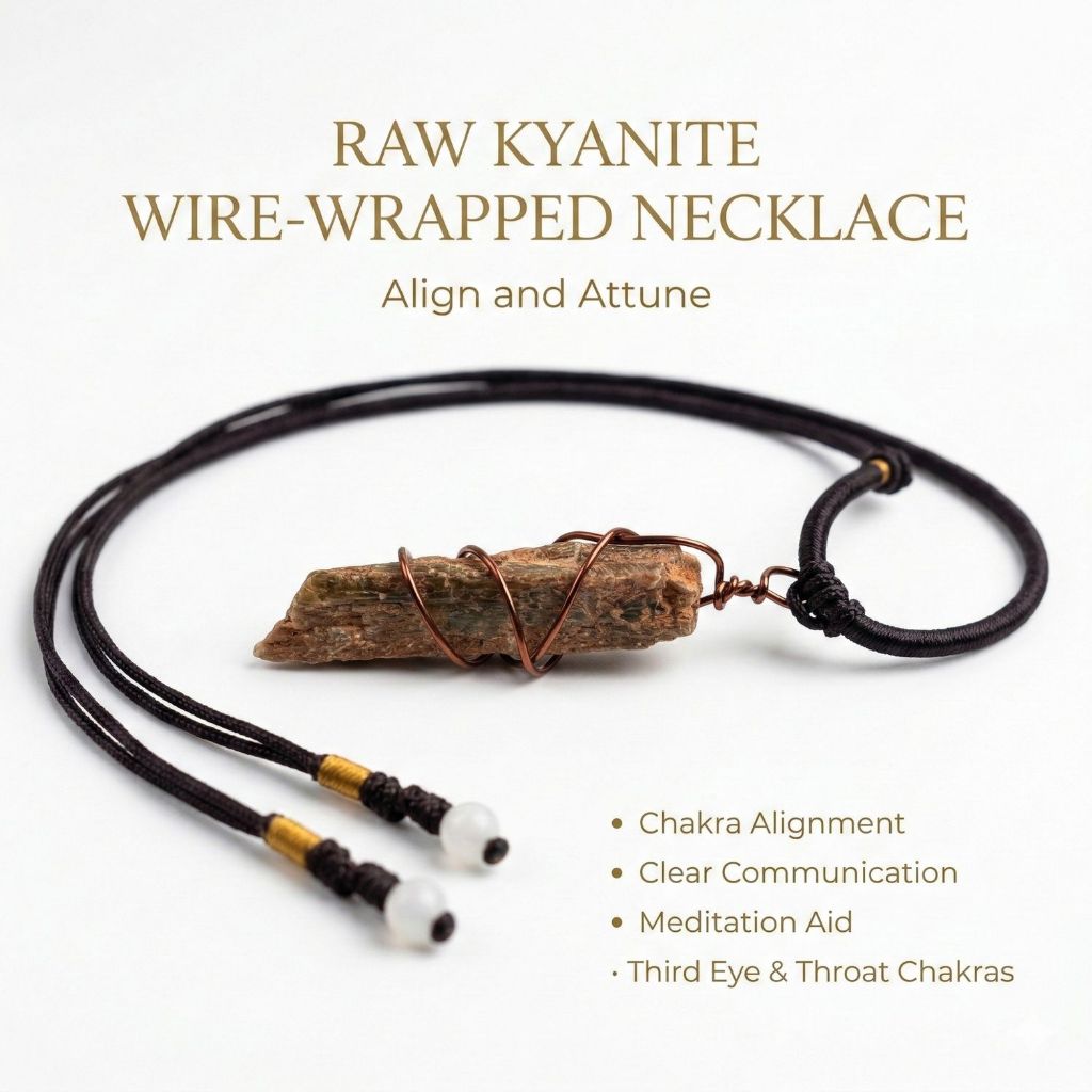 สร้อยคอ Kyanite ดิบดั้งเดิมห่อลวดด้วยมือ - เครื่องประดับคริสตัลธรรมชาติระดับพรีเมียม & สร้อยคอหินรัก