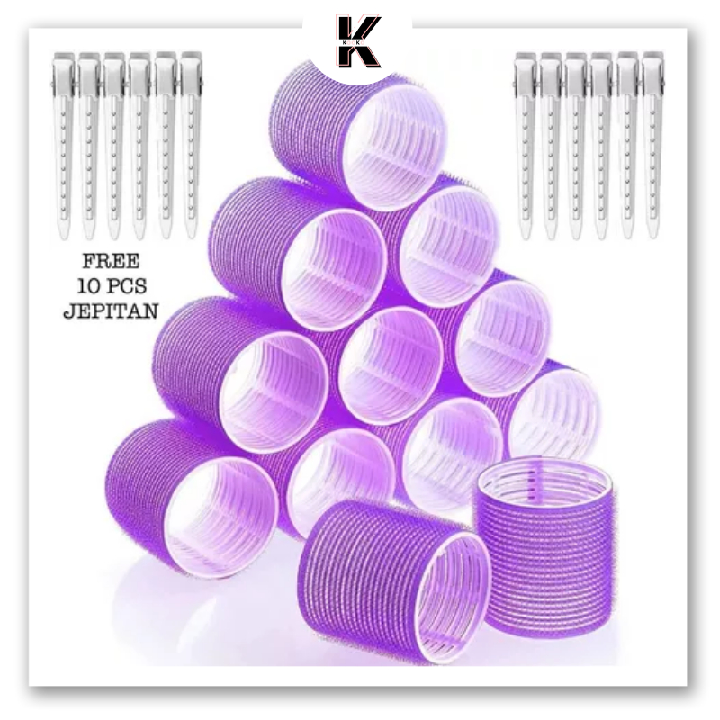 [KOKO] HAIR ROLLER ONTENTS 6PCS HAIR ROLLERS + 10PCS STAINLESS DUCK HAIR ROLLER VELCRO - 5020