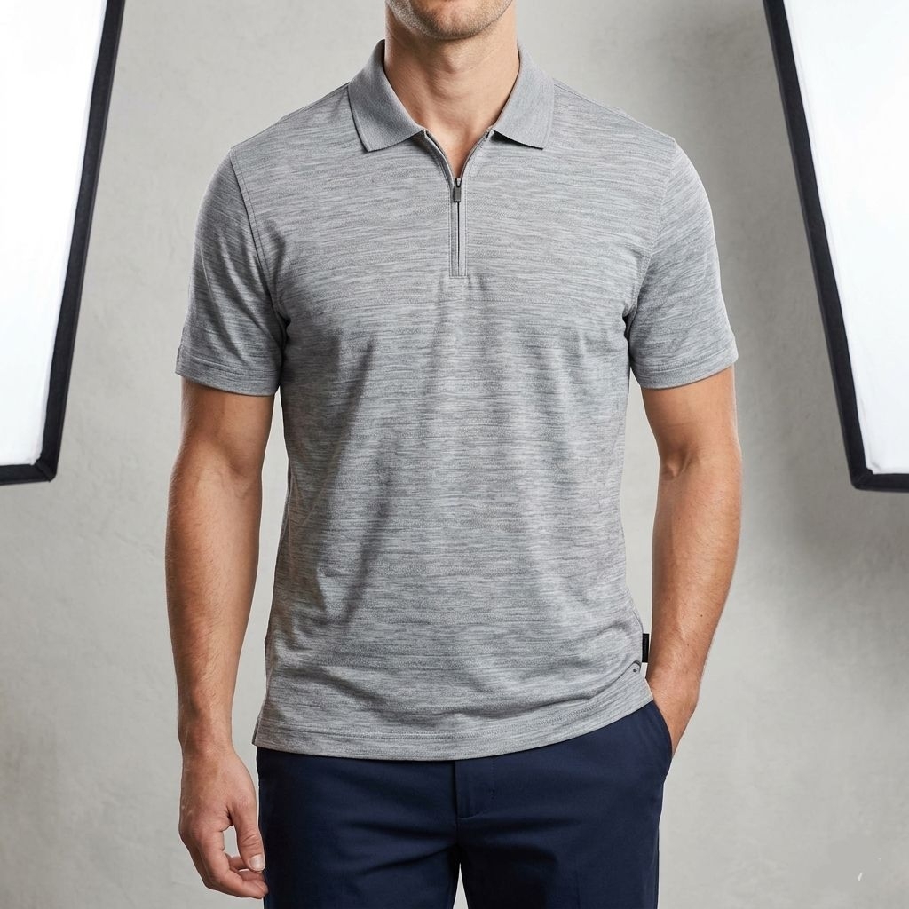 Perry Ellis Quarter-Zip Polo - Heather Grey
