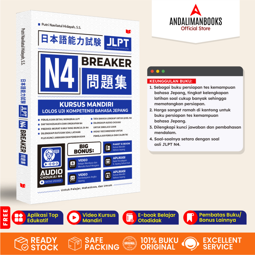 หนังสือ JLPT N4 BREAKER - หนังสือหลักสูตรอิสระผ่านการทดสอบการทํางานภาษาญี่ปุ่น JLPT N4 Plus Audio Ch