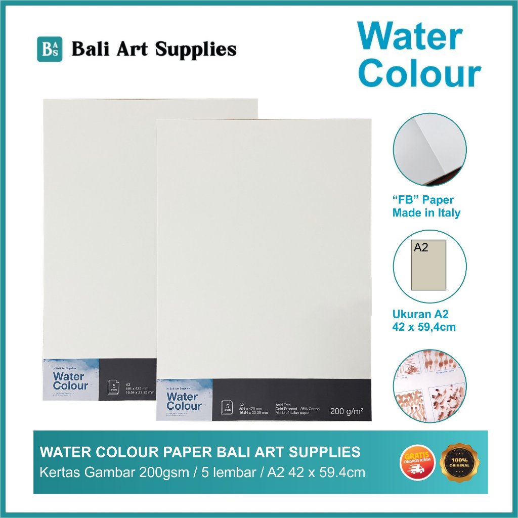 Bali Art Supplies - กระดาษสีน้ํา 200gr A2 42 x 59.1cm 4 แผ่น - กระดาษวาดภาพสีน้ํา