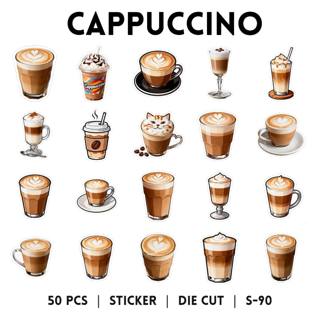 [50 ชิ้น] สติ๊กเกอร์ | CAPPUCCINO (S-90) เครื่องดื่ม | สติ๊กเกอร์ถอดรหัส | สติ๊กเกอร์ DIY | ATESTHET