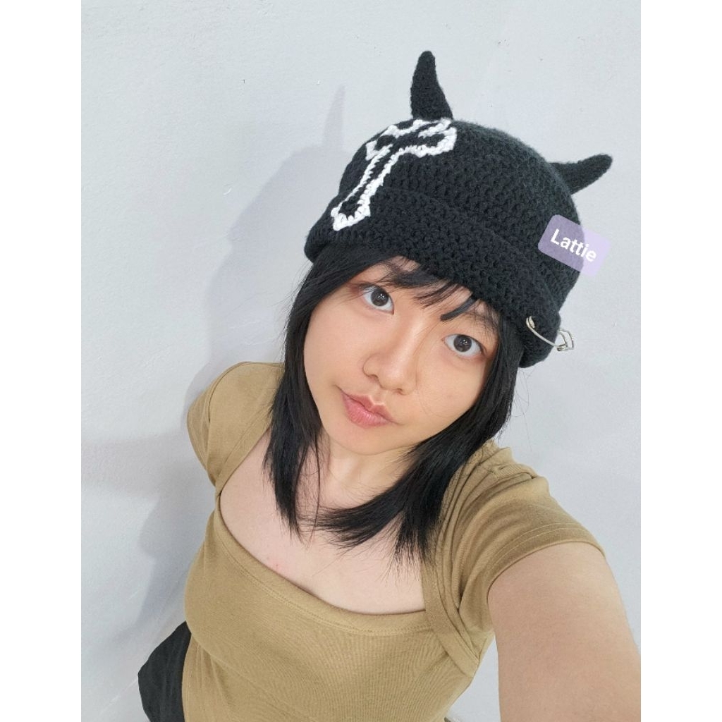 SANRIO HANDMADE DEVIL BEANIE HAT/EVIL BEANIE/GDRAGON POWER HAT/G DRAGON HAT/CAT BEANIE/ DEVIL COSPLA