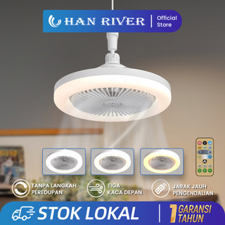 HAN RIVER 30W 2in1 Lampu Kipas Angin Plafon Lampu 3 Warna Remote Dapat Diatur 360° E27 Lamp Holder