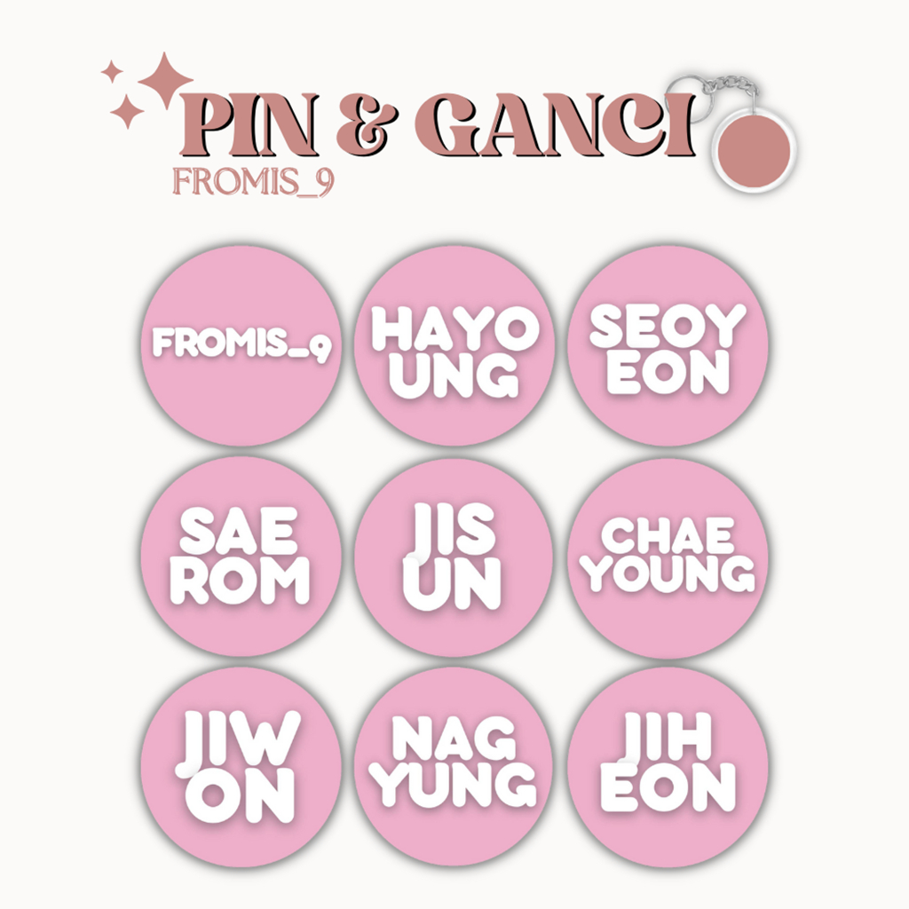 GANTUNGAN FROMIS9 PIN NAME PINK KEYCHAIN 58 MM KPOP IDOL KEYCHAIN UNOFFICIAL SAEROM JIWON JISUN