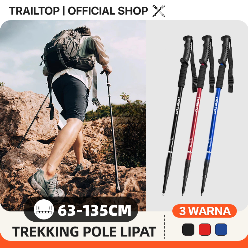 Tracking Pole Folding Mountain Trekking Hiking Stick ปรับได้ตามคุณชอบ 65-135cm TrailTop