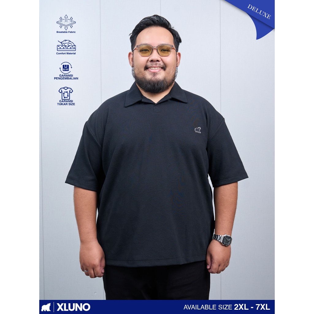 XLUNO Paolo เสื้อโปโลสีดําชายจัมโบ้ขนาดใหญ่แขนสั้นถักเสื้อโปโล