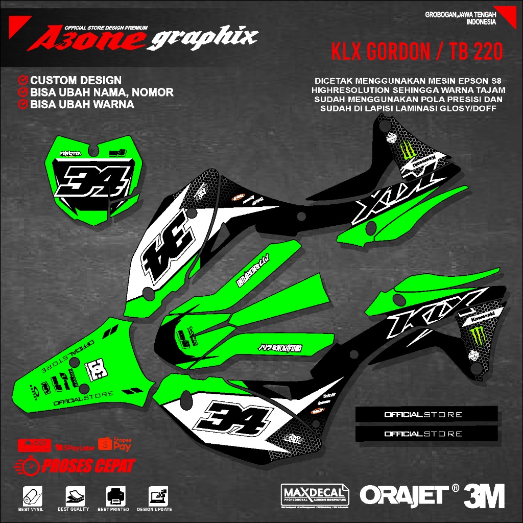 รูปลอก klx gordon decal body gordon decal kawasaki klx gordon TB220