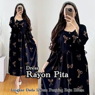 Dress Chibi Pita Rayon Premium Daster Piyama Kancing Aktif Depan Lengan Panjang 7/8 Nyaman Dipakai