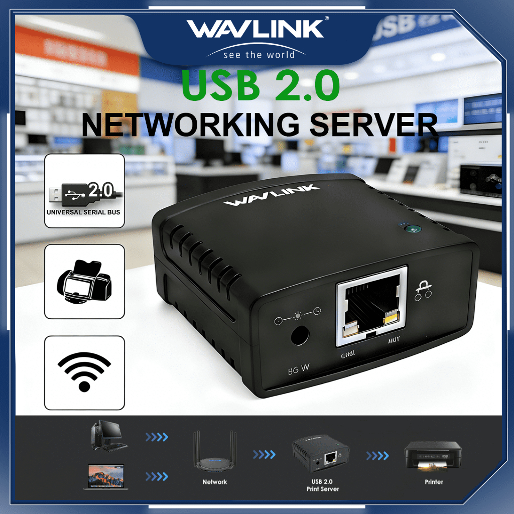 WAVLINK LPR Print Server USB 2.0 Wireless Print Server & USB Printer Server, รองรับเครื่องพิมพ์ USB/