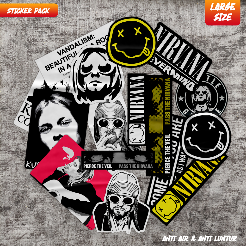 Nirvana Kurt Cobain Band สติ๊กเกอร์ขนาดใหญ่สติกเกอร์แพ็ค 16 ชิ้นแล็ปท็อปหมวกกันน็อค
