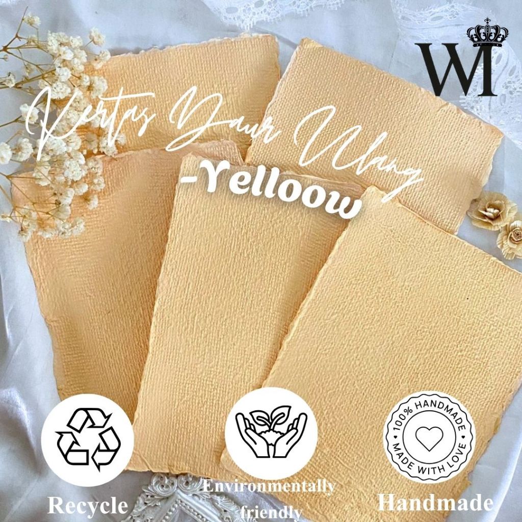 กระดาษสีเหลือง-ทําด้วยมือ Recycled Aesthetic Handmade Recycled Paper Wedding Keepsake