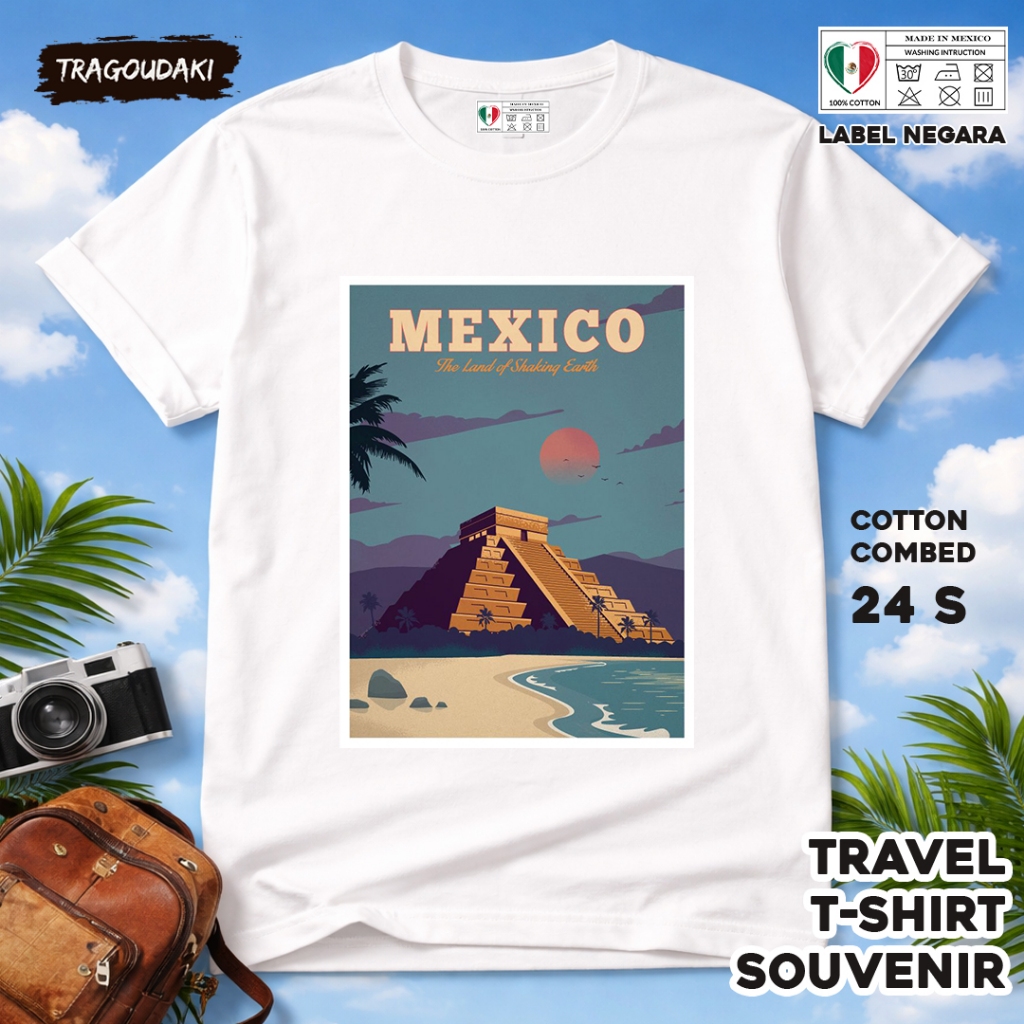 MEXICO ของที่ระลึก T-SHIRT MEXICO 22 Tag ของที่ระลึก เสื้อเชิ้ตทําจากผ้าฝ้ายหวี 24s