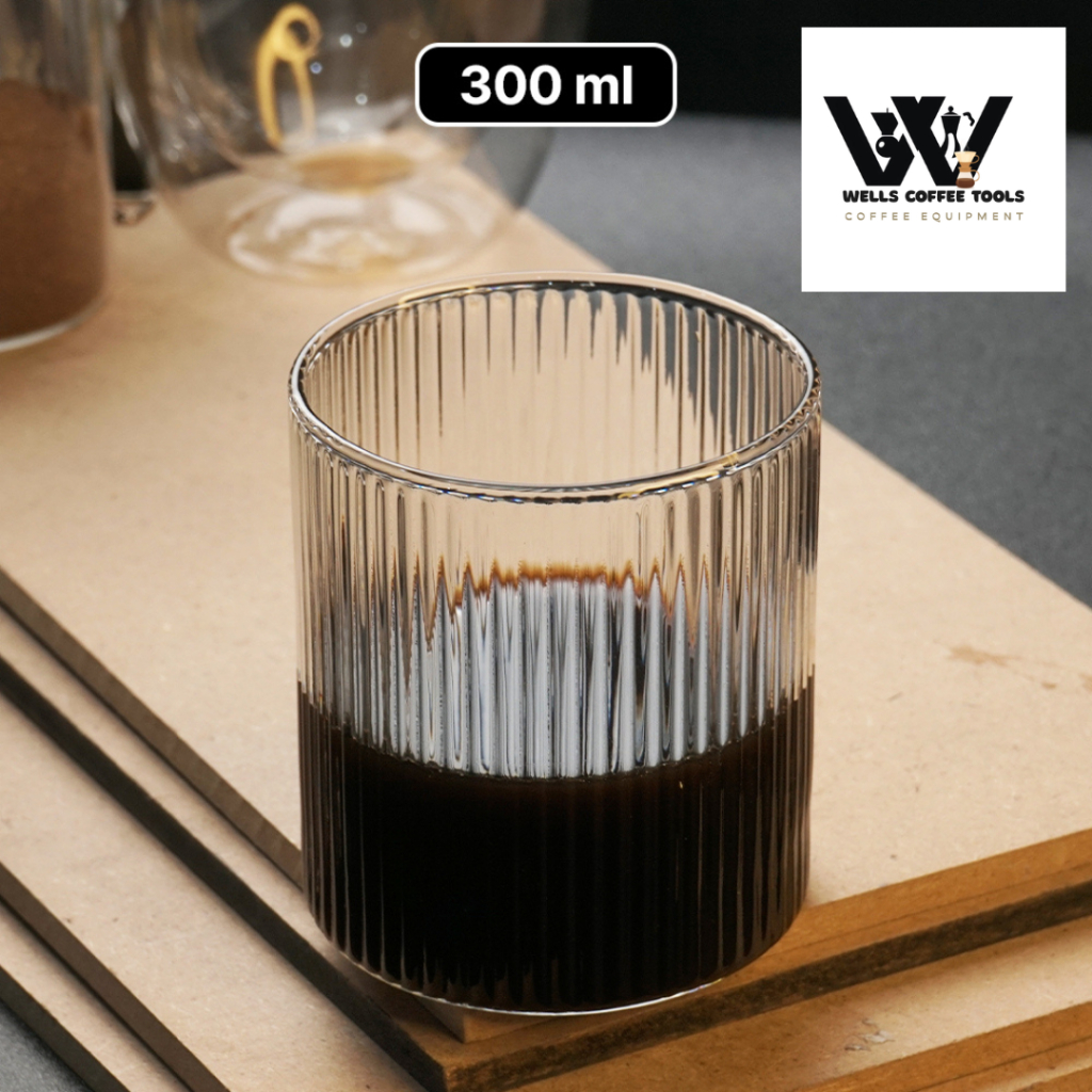 ถ้วยแก้ว Borosilicate One Two Cups with Aesthetic Striped Motif Coffee Dirty Latte Stripe Glass ทนคว