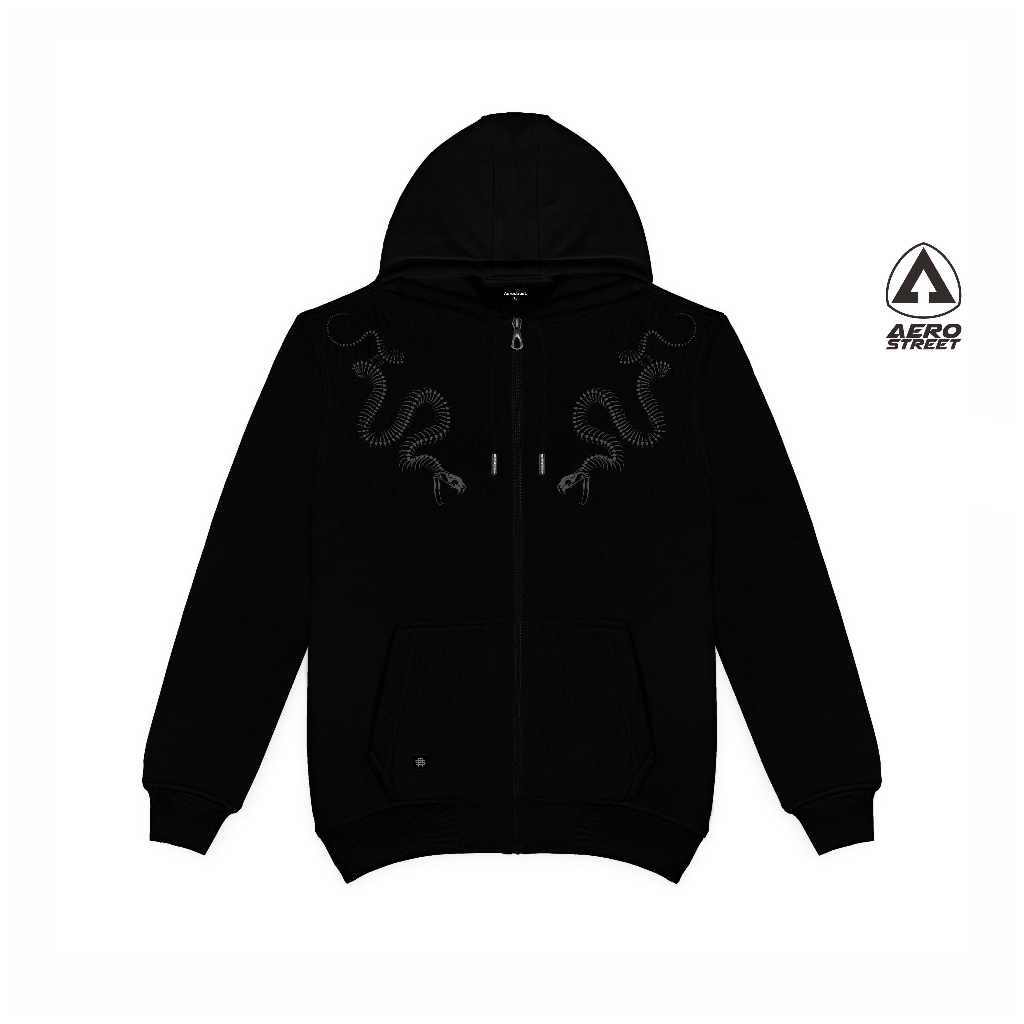 Aerostreet Hoodie Zipper Serpent เสื้อกันหนาวสีดําจัมเปอร์ CCAAA