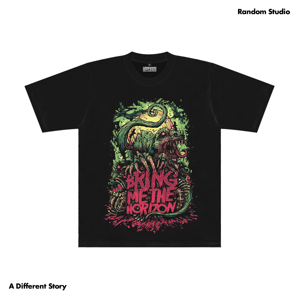 Random Studio Regular Tshirt Supersoft 24s Bring Me The Horizon Smoking Dinosaur Black