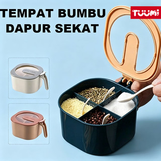 TUUMi Tempat Bumbu 4 Sekat / Kotak Bumbu Dapur 4 in 1 / Wadah Penyimpanan Garam Micin Merica free Sendok 4pcs