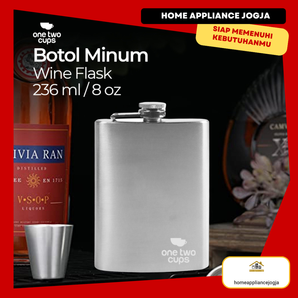 [HAJ] One Two Cups Hip Flask Stainless Steel Pocket Beer Drinking Bottle 201 8oz - MS351 - สีเงิน