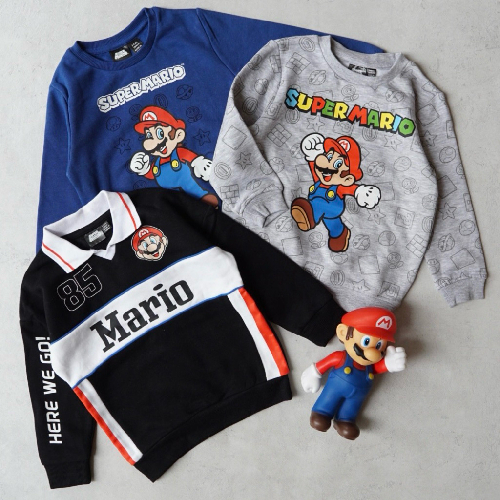 เสื้อสเวตเตอร์ลินิน Super Mario Fleece-ลินิน | ไซส์ 1-8y | เสื้อสเวตเตอร์คอกลมแขนยาวสําหรับเด็ก Unis