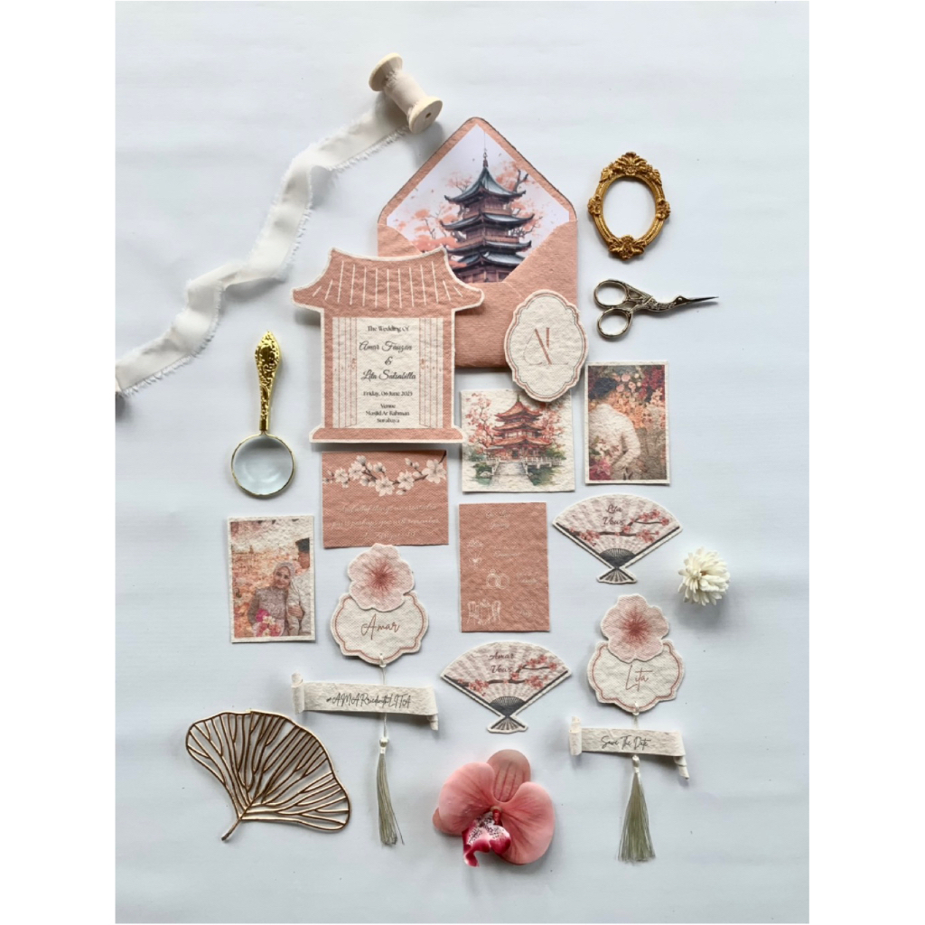 Keepsake Wedding Vows ธีมญี่ปุ่น คําเชิญงานแต่งงานทํามือ