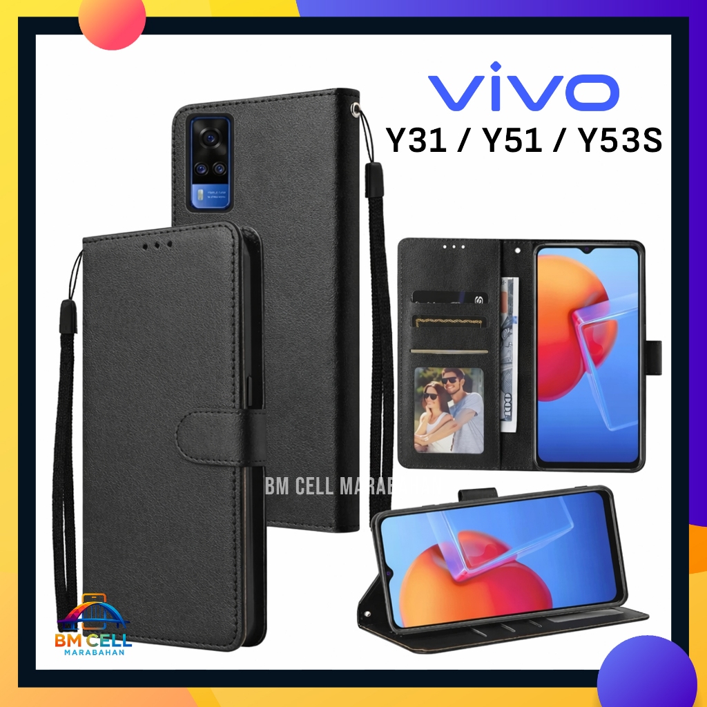 Vivo Y31 / Y51 / Y53s Flip Cover Premium Softcase Card Slot เงินการป้องกันเต็มรูปแบบหรูหรา