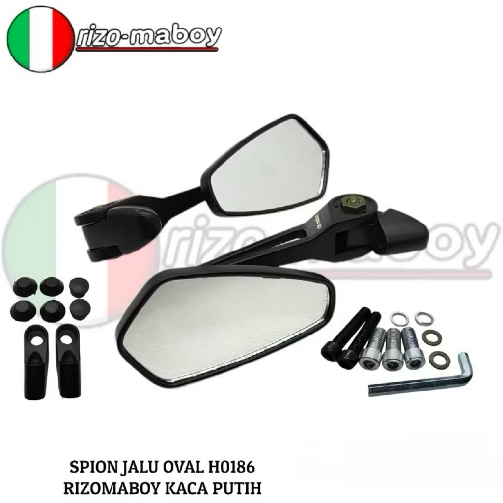 RIZO-MABOY OVAL OCTAGON MIRROR กระจกสีขาวและกระจกสีฟ้า UNIVERSAL สําหรับทุกประเภทของ MOTORCYCLES