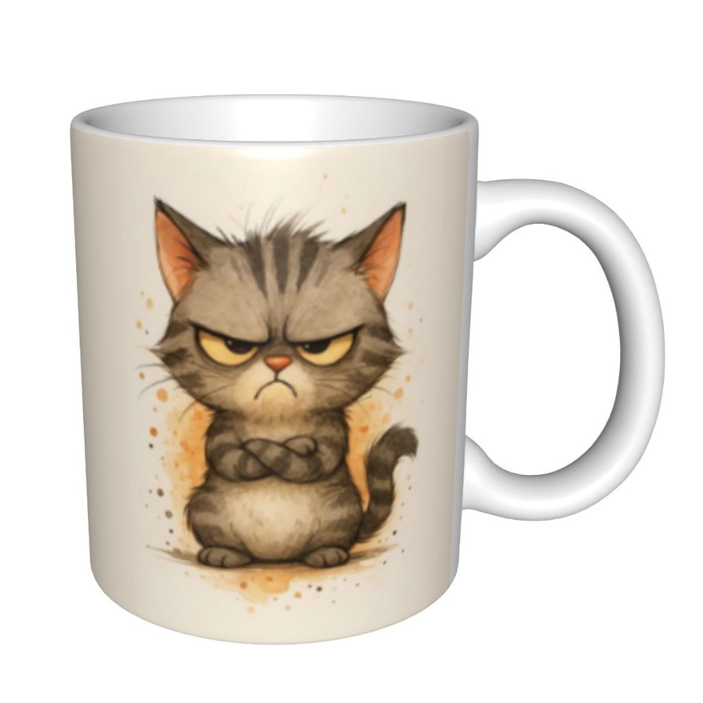 แก้วกาแฟเซรามิก Angry Cat Motif น่ารัก "Grumpy Cat" แก้วน้ํากาแฟสุนทรียศาสตร์สําหรับคนรักแมวและของขว