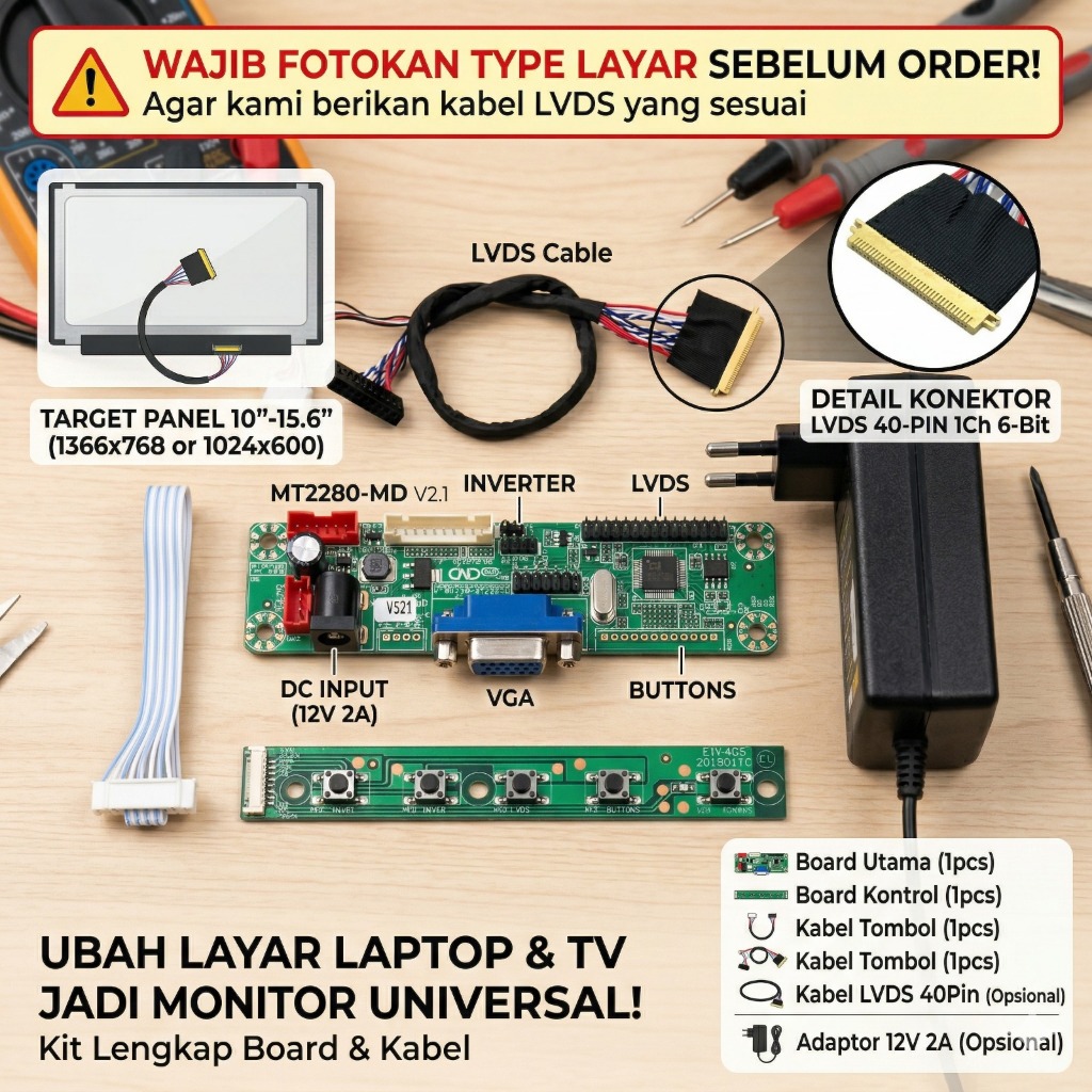 LAYAR Universal Board Monitor MT2280 แปลงหน้าจอแล็ปท็อปมือสองเป็นจอภาพ LVDS 40 Pin