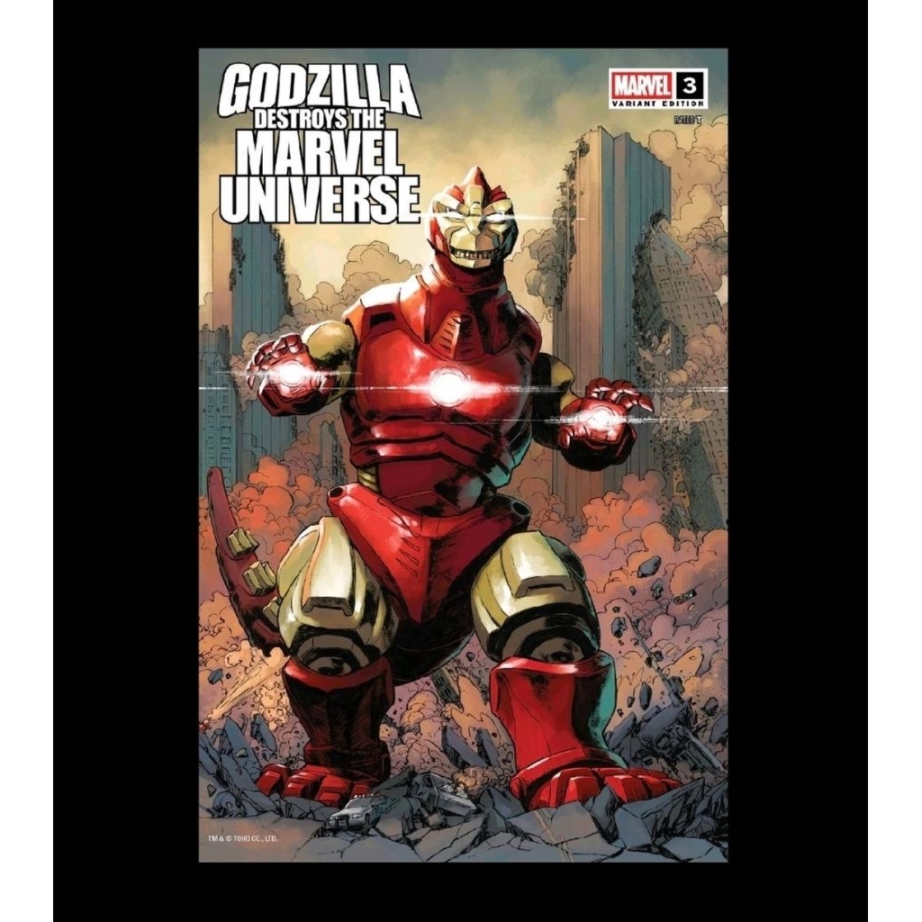 Godzilla ทําลายจักรวาล Marvel 3 Dave Wachter Marvelized Iron Man-Zilla Variant