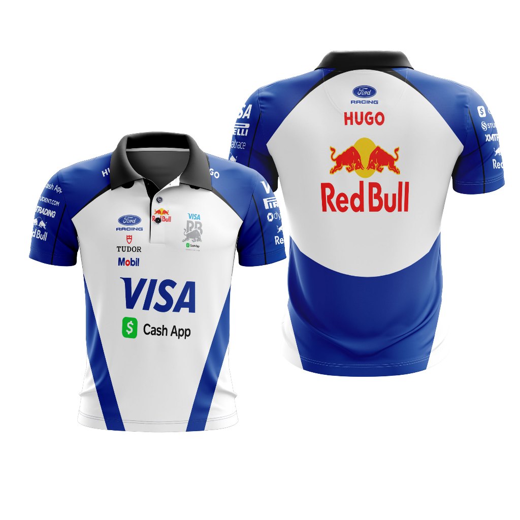 เสื้อยืด Polo V คอผู้ชายผู้หญิงรถแข่ง Jersey F1 2026 Visalux เงินสด App Red Bull Ver พิมพ์เต็มฟรีที่