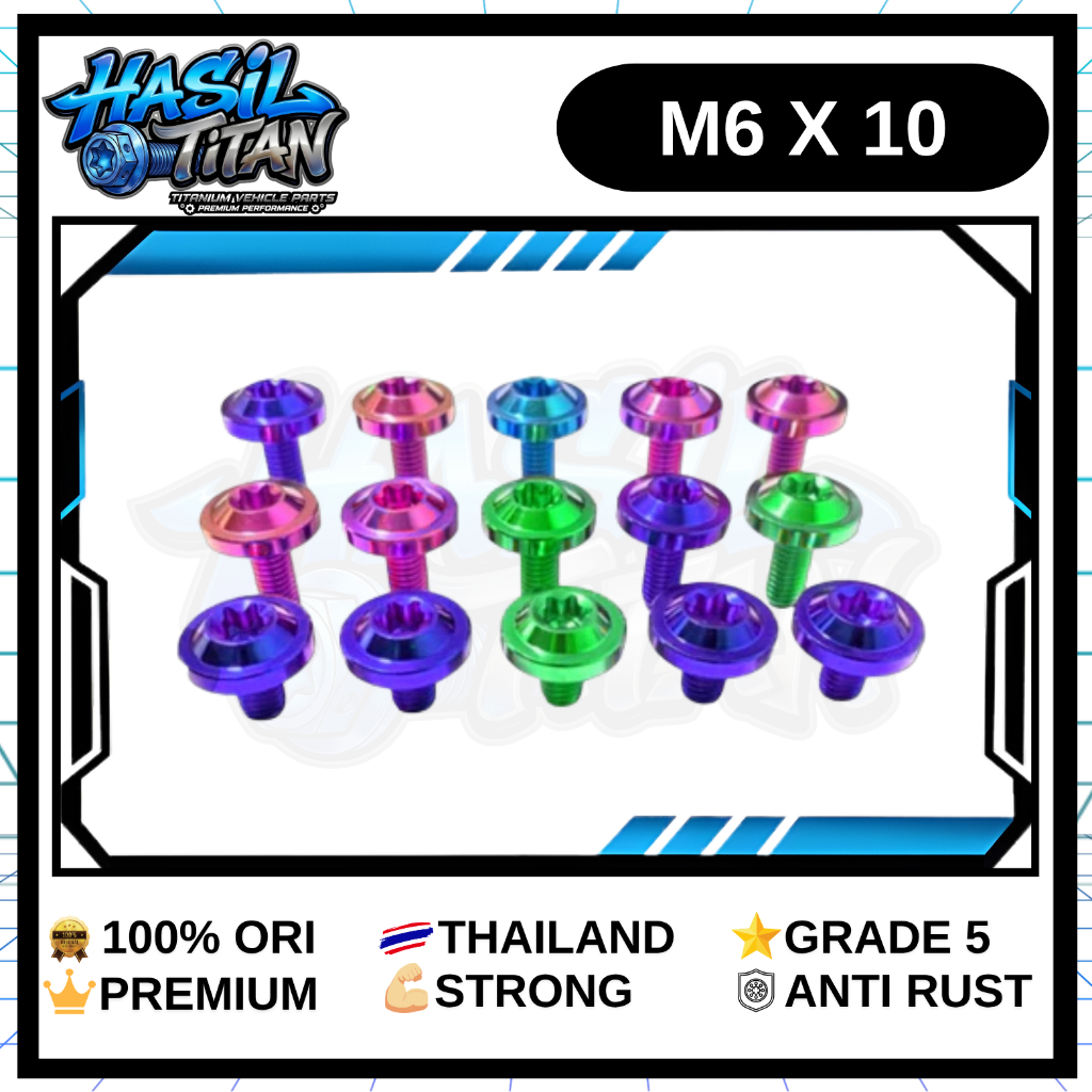 สลักเกลียวไทเทเนียม M6 x 10 เกลียว 10 x 10 หัวใหญ่