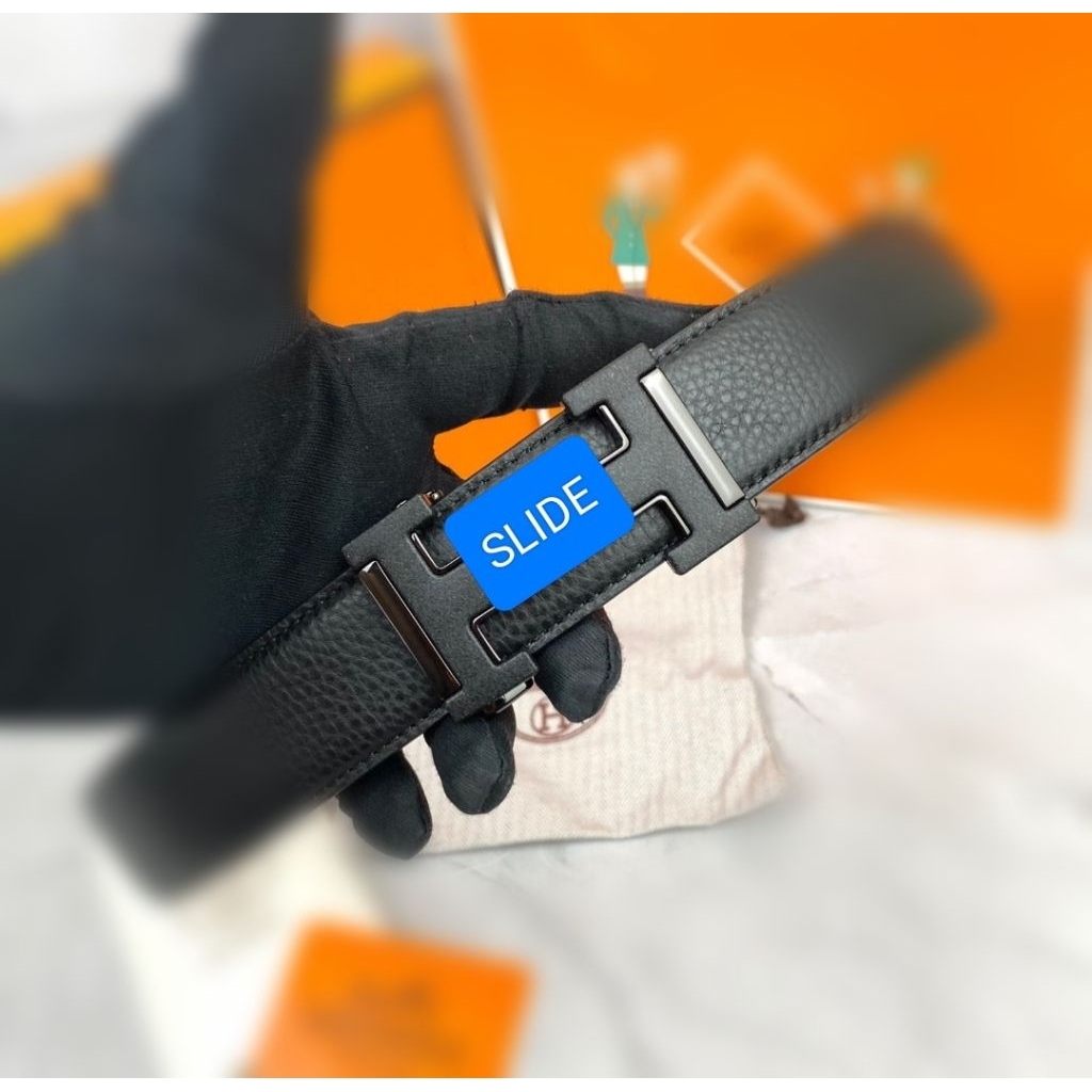 MEN BELT BRANDED เข็มขัดผู้ชาย HM 36107 หนังสีดํา MIROR