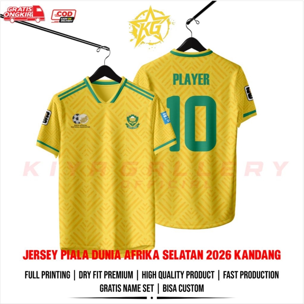 SOUTH AFRICA WORLD CUP JERSEY 2026 รอบพิมพ์เต็มรูปแบบ CAGE ฟรีชื่อและหมายเลข