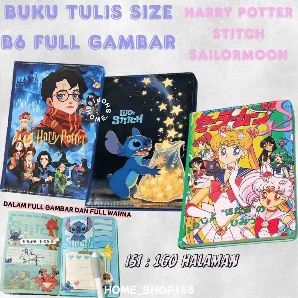 SOFTCOVER B6 Harry Potter & Sailormoon & Stitch Notebook Mini Size B6 Aesthetic