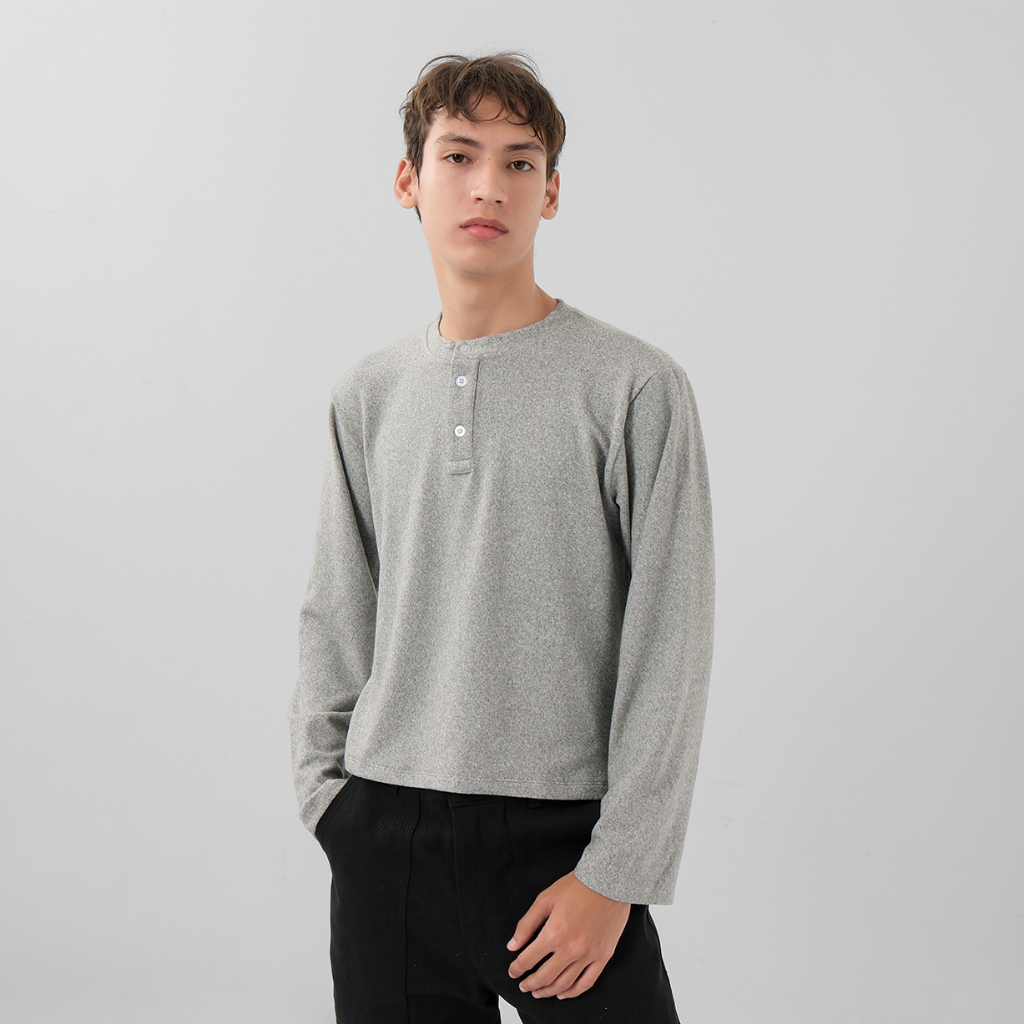 Crop Fit Henley Shirt Soft Cotton Misty by Money Alter / Fit Henley Top