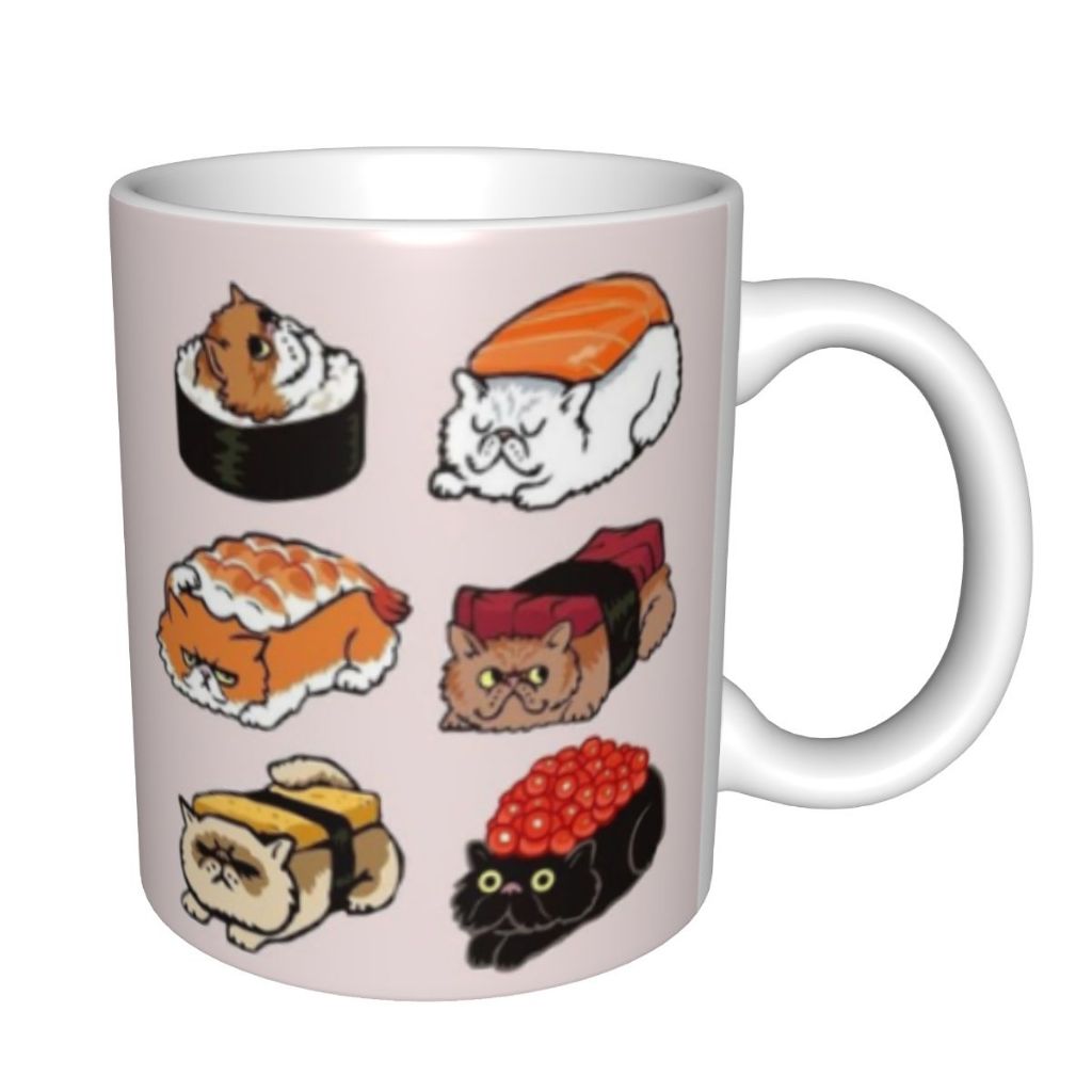 น่ารัก Aesthetic Sushi Cat Motif แก้วกาแฟเซรามิคชากาแฟแก้วดื่มสําหรับคนรัก Cat & Sushi ของขวัญพิเศษ