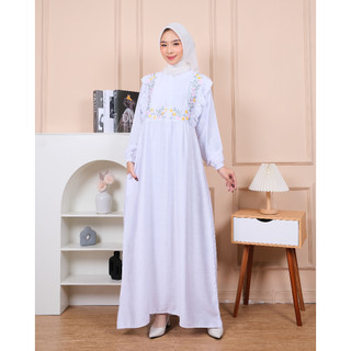 Zora Gamis Wanita Terbaru Dress Bordir Bunga Cantik Simpel Bahan Pollo Linen Busui Friendly
