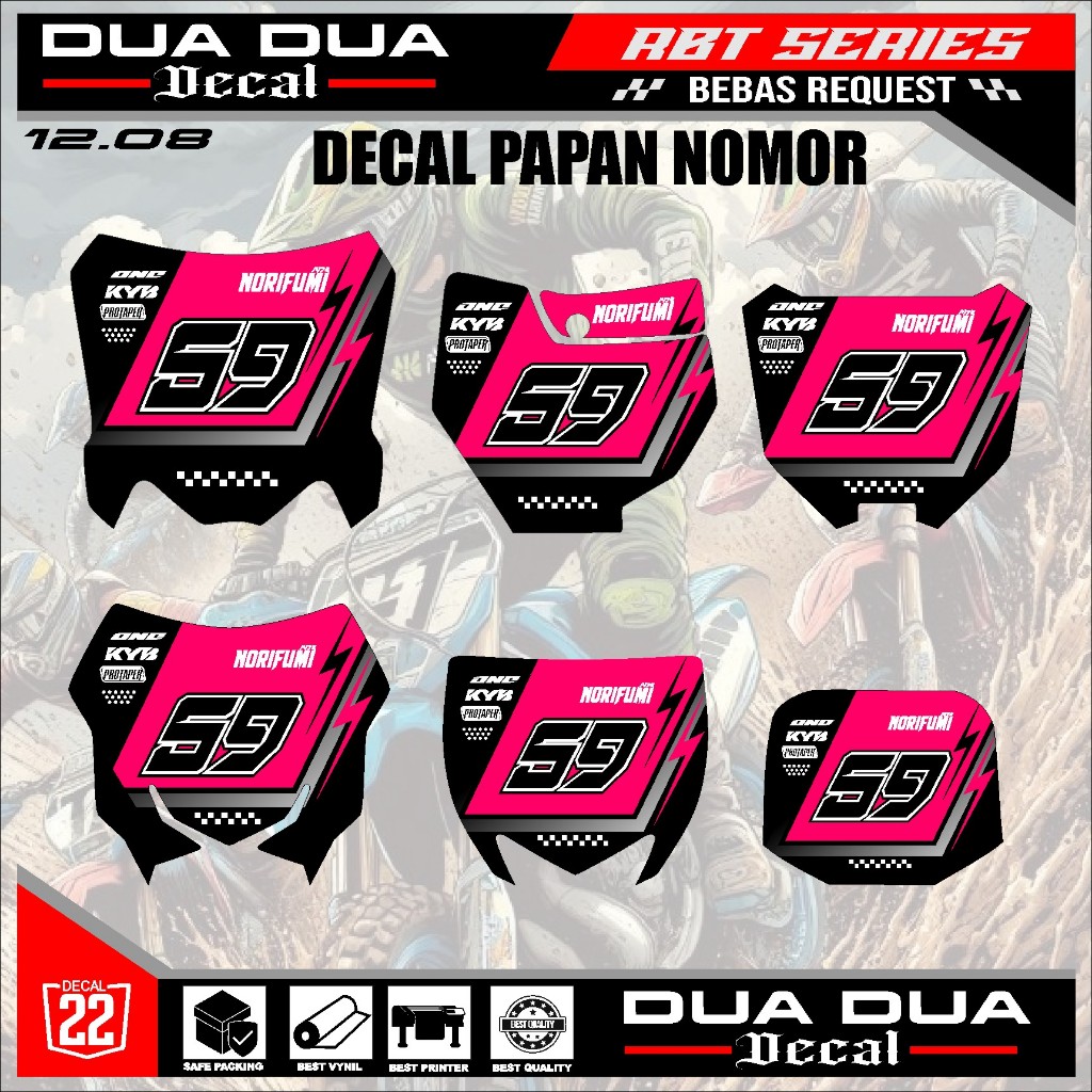 สติ๊กเกอร์แผ่นหมายเลขสติ๊กเกอร์ rbt crf150l,ktm 85,yz old,yz ใหม่, RMZ, crf 250, crf450 หมายเลขขอฟรี