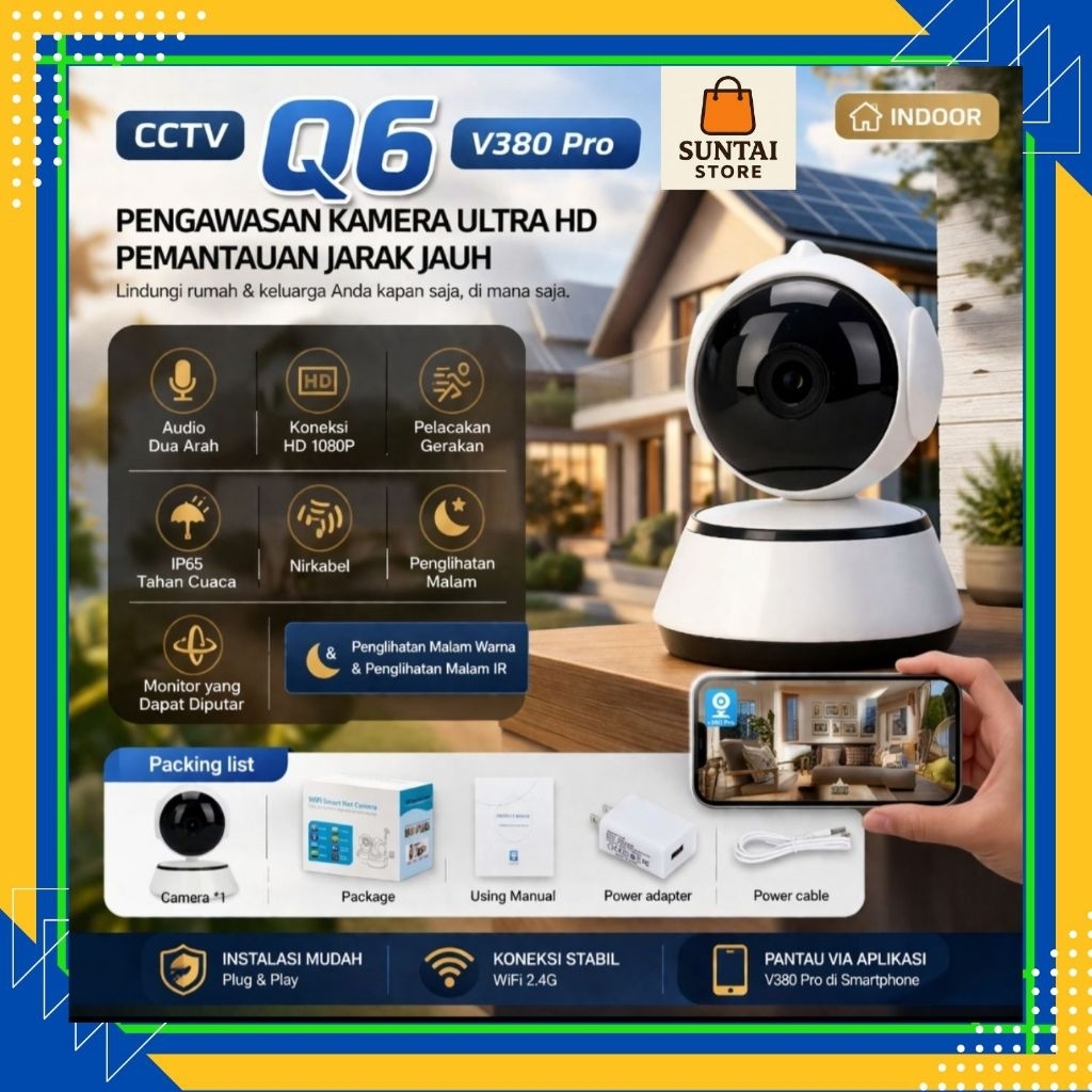 (Suntai Store) กล้องวงจรปิด Q6 WIFI IP Cam สมาร์ท Babycam V380 Pro 4MP 1080P FHD 360 องศาไร้สาย 2-Wa