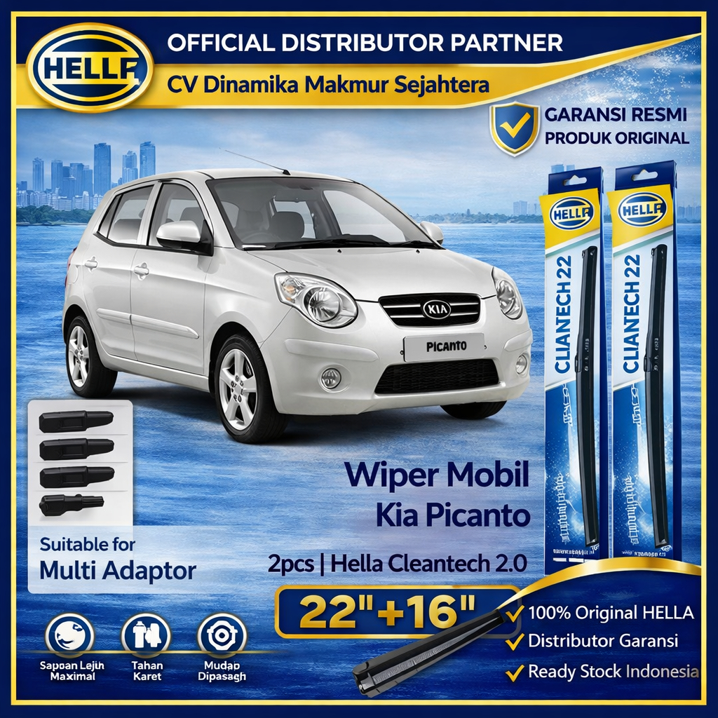 Kia Picanto Car Wiper 22 นิ้ว + 16 นิ้ว (2 ชิ้น) HELLA Cleantech 2.0 Original | ผู้จัดจําหน่ายอย่างเ